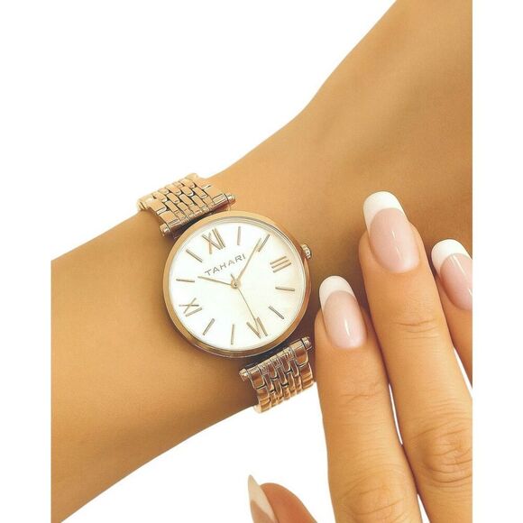 NWT Gorgeous  Tahari Silver Gold Quartz White Dial Stainless Steel Women\'s Watch main image 6